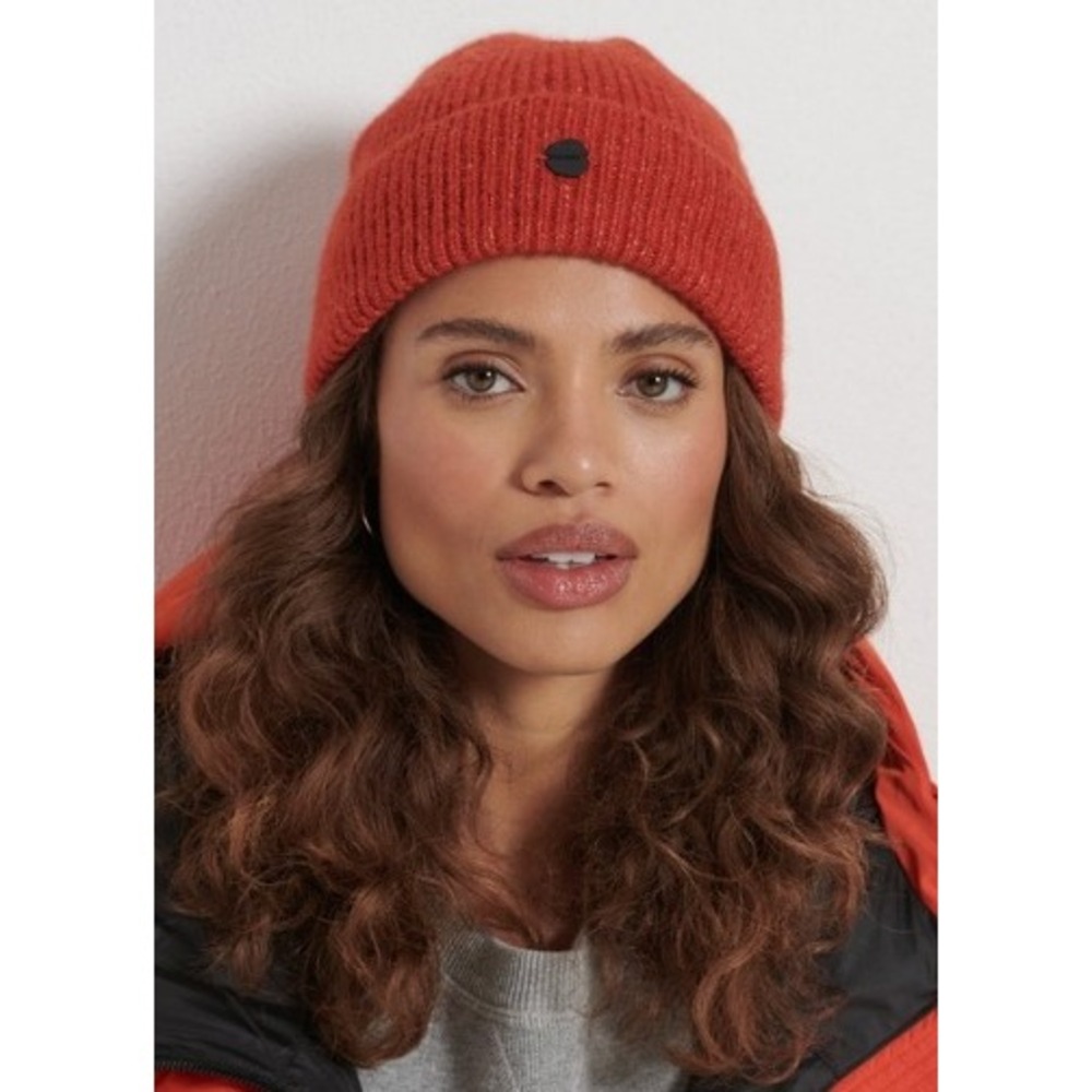 Superdry Ribbed Beanie Hat Unisex One Size Red Knit Fold Over Warm Winter